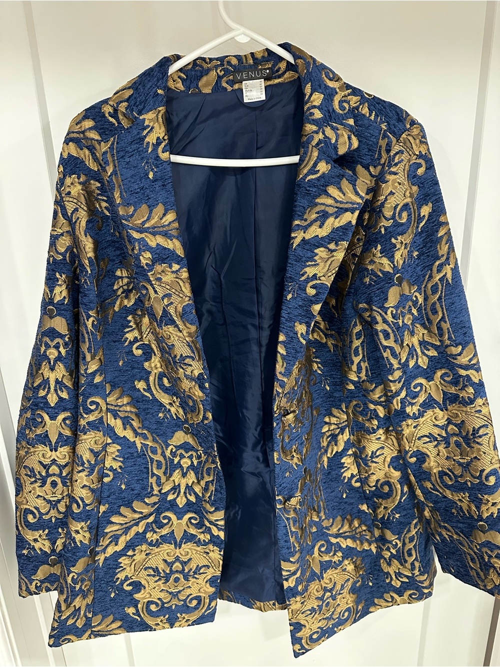 VENUS Navy and Gold Brocade Blazer Jacket